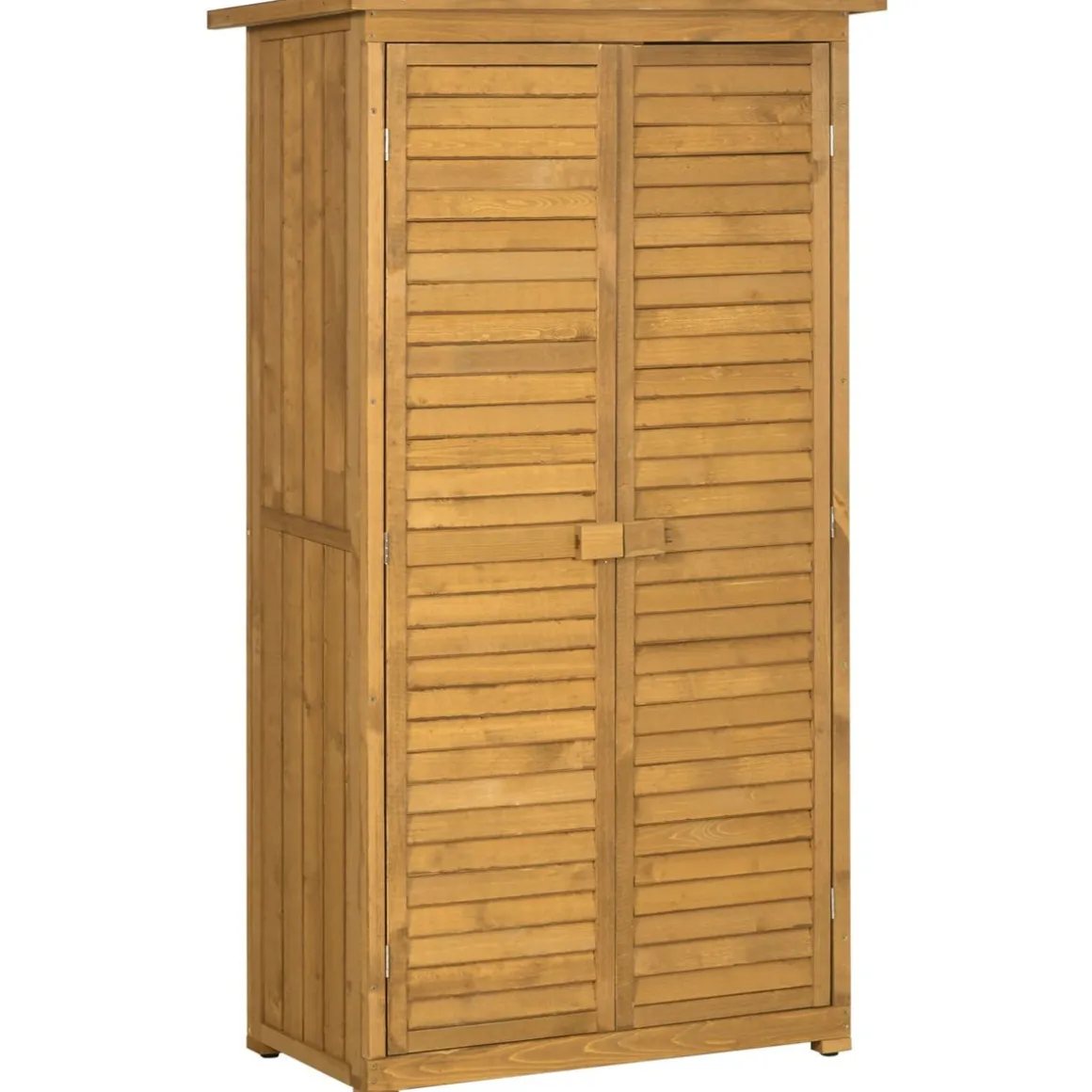 Cobertizo de jardín Wood Outsunny 2 puertas + 3 estantes interiores natural 160x87x46,5 cm