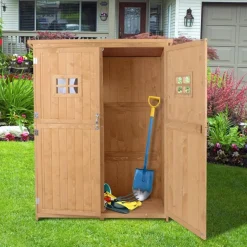 Cobertizo Outsunny doble puerta con techo asfático natural 164x127,5x50 cm