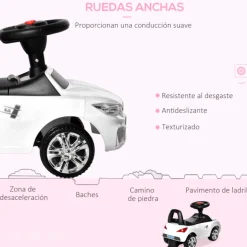 Coche correpasillos Homcom con música y bocina +18M blanco 36x28x63,5 cm