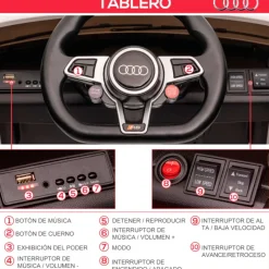 Coche eléctrico Audi TT RS infantil Homcom con mando y luces blanco +3A 44x102x60 cm