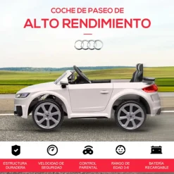 Coche eléctrico Audi TT RS infantil Homcom con mando y luces blanco +3A 44x102x60 cm