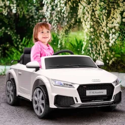 Coche eléctrico Audi TT RS infantil Homcom con mando y luces blanco +3A 44x102x60 cm