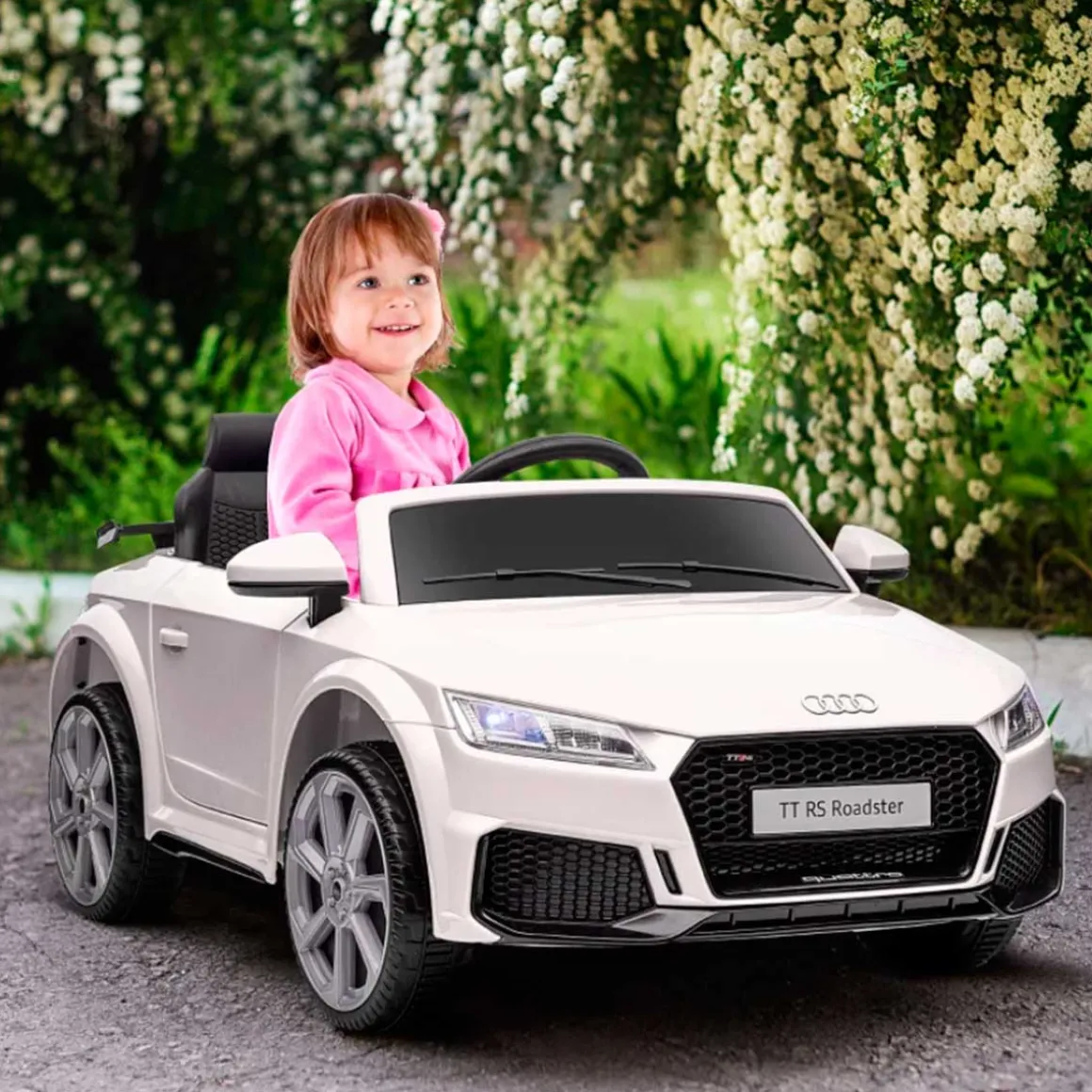 Coche eléctrico Audi TT RS infantil Homcom con mando y luces blanco +3A 44x102x60 cm