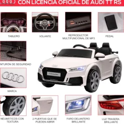 Coche eléctrico Audi TT RS infantil Homcom con mando y luces blanco +3A 44x102x60 cm