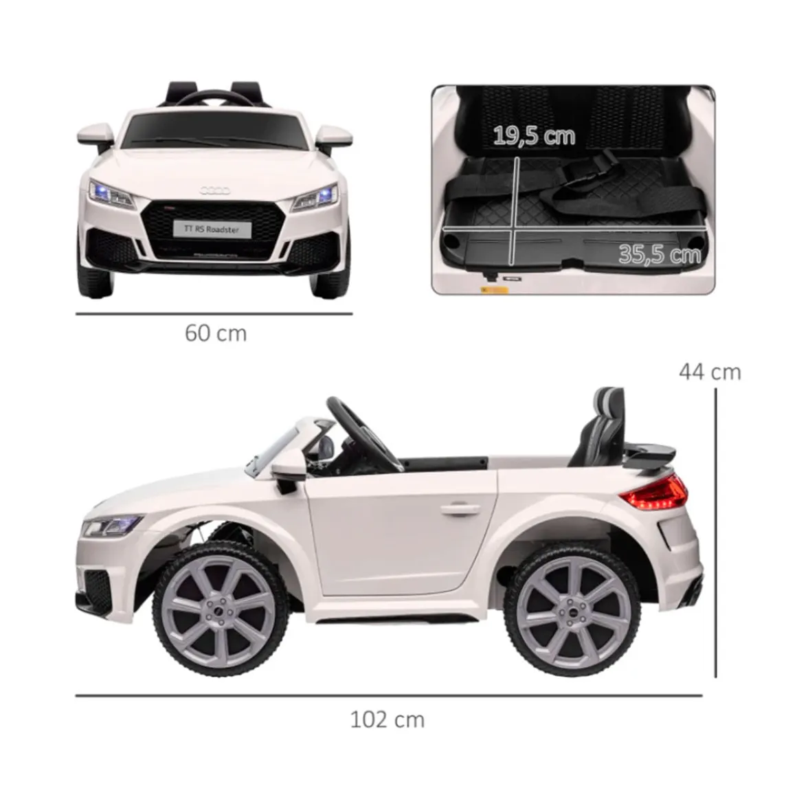 Coche eléctrico Audi TT RS infantil Homcom con mando y luces blanco +3A 44x102x60 cm