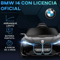Coche eléctrico BMW I4 Homcom con control remoto + cinturón de seguridad +3A 45x115x67 cm