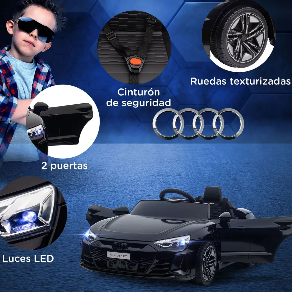 Coche eléctrico infantil Audi RS e-tron GT homcom con mando negro 3-5A