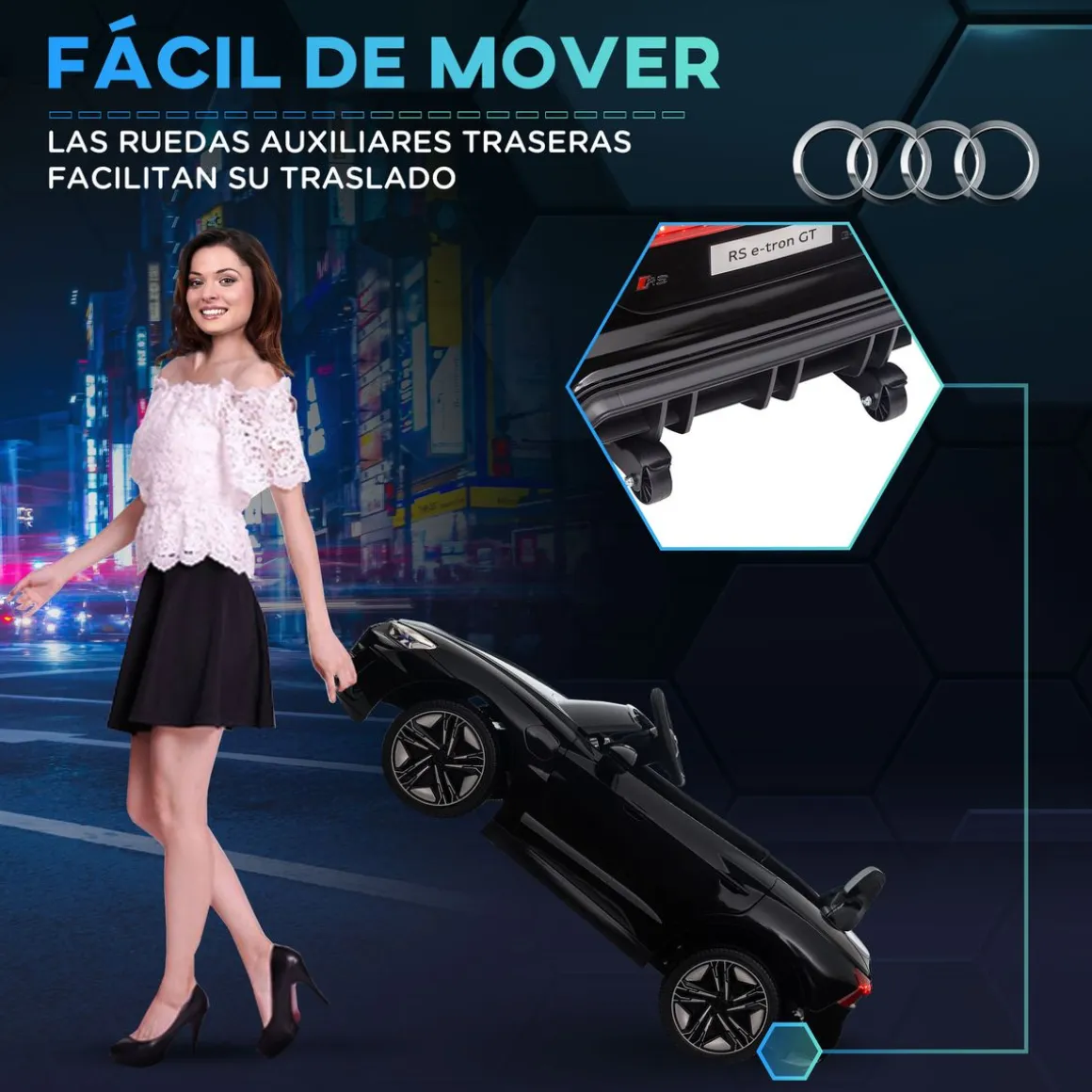 Coche eléctrico infantil Audi RS e-tron GT homcom con mando negro 3-5A