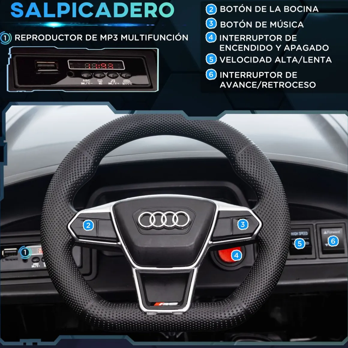 Coche eléctrico infantil Audi RS e-tron GT homcom con mando negro 3-5A