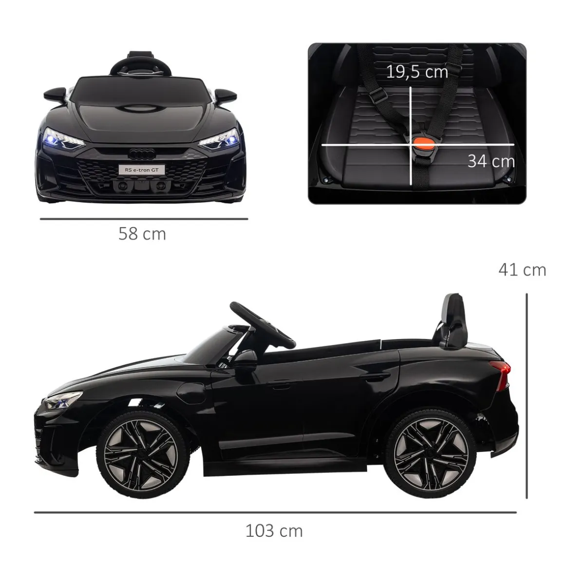 Coche eléctrico infantil Audi RS e-tron GT homcom con mando negro 3-5A