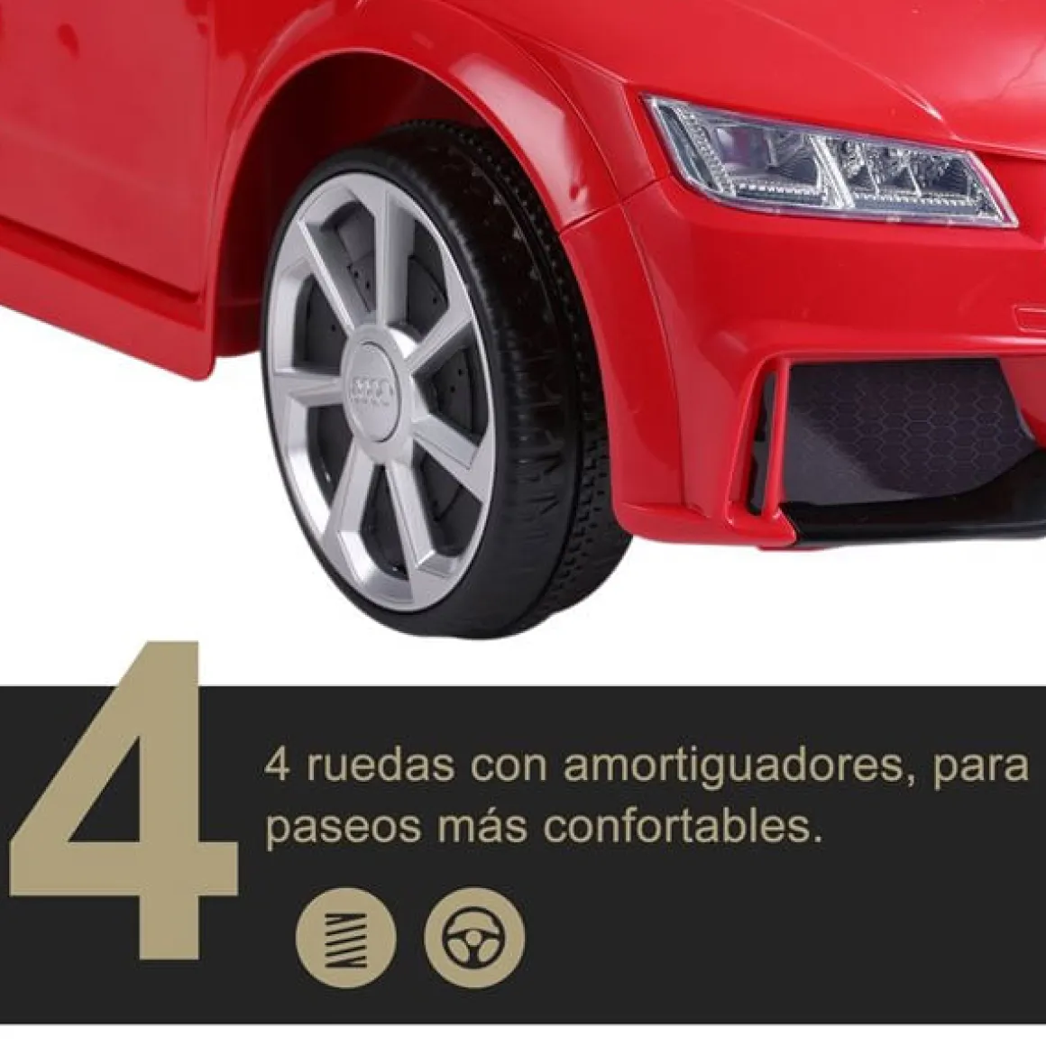 Coche eléctrico infantil con batería Audi TT RS +3A con música y luces rojo 44x63x103 cm