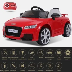 Coche eléctrico infantil con batería Audi TT RS +3A con música y luces rojo 44x63x103 cm