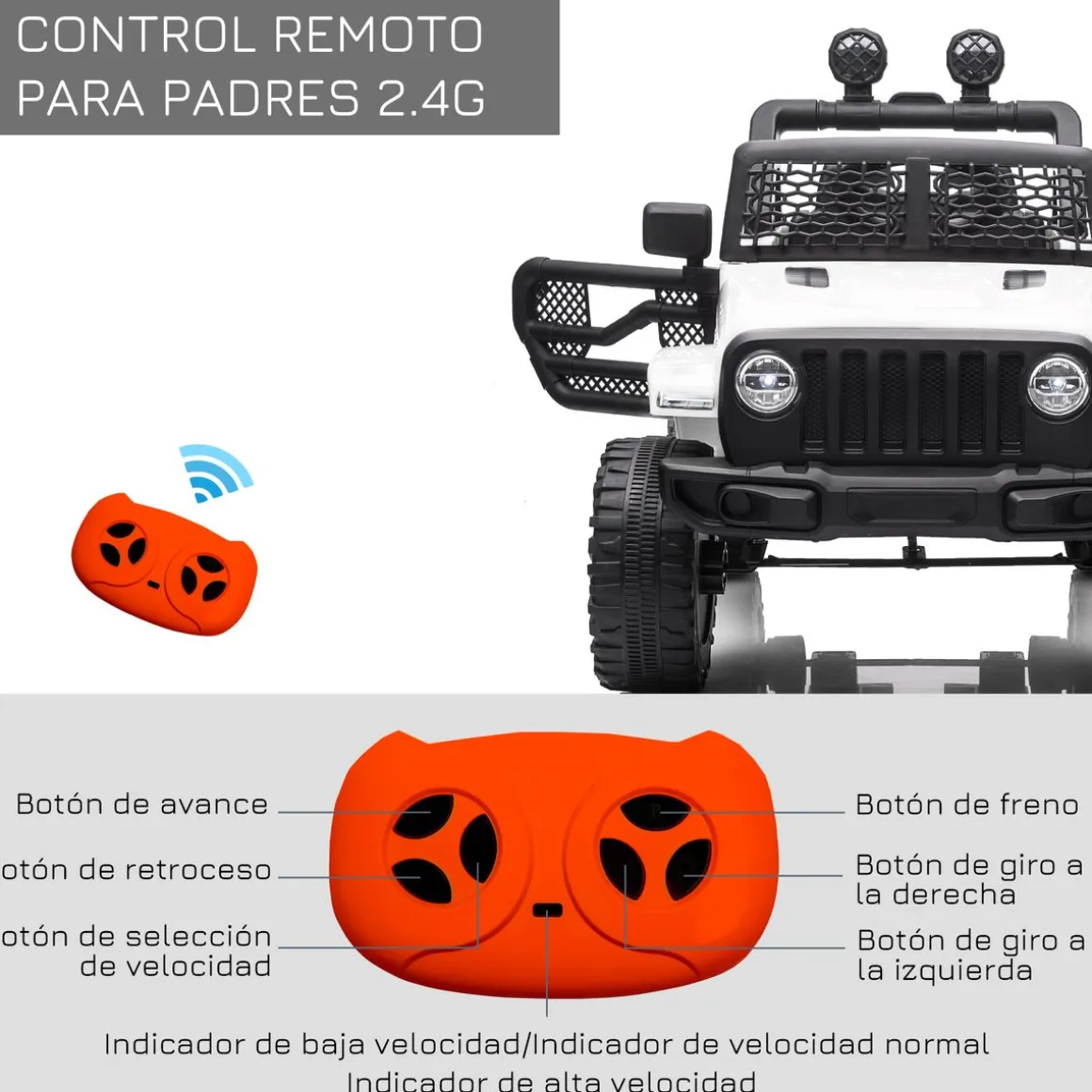 Coche eléctrico infantil Homcom tipo todoterreno con mando blanco +3A