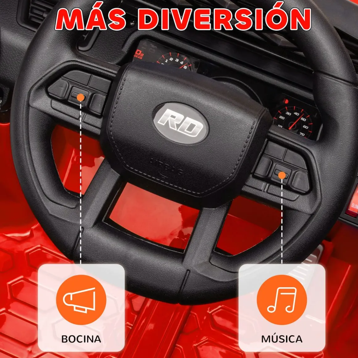 Coche eléctrico infantil Kenia Aiyaplay mando a distancia + USB + bocina rojo 65x62,5x95 cm