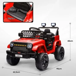 Coche eléctrico infantil Kenia Aiyaplay mando a distancia + USB + bocina rojo 65x62,5x95 cm