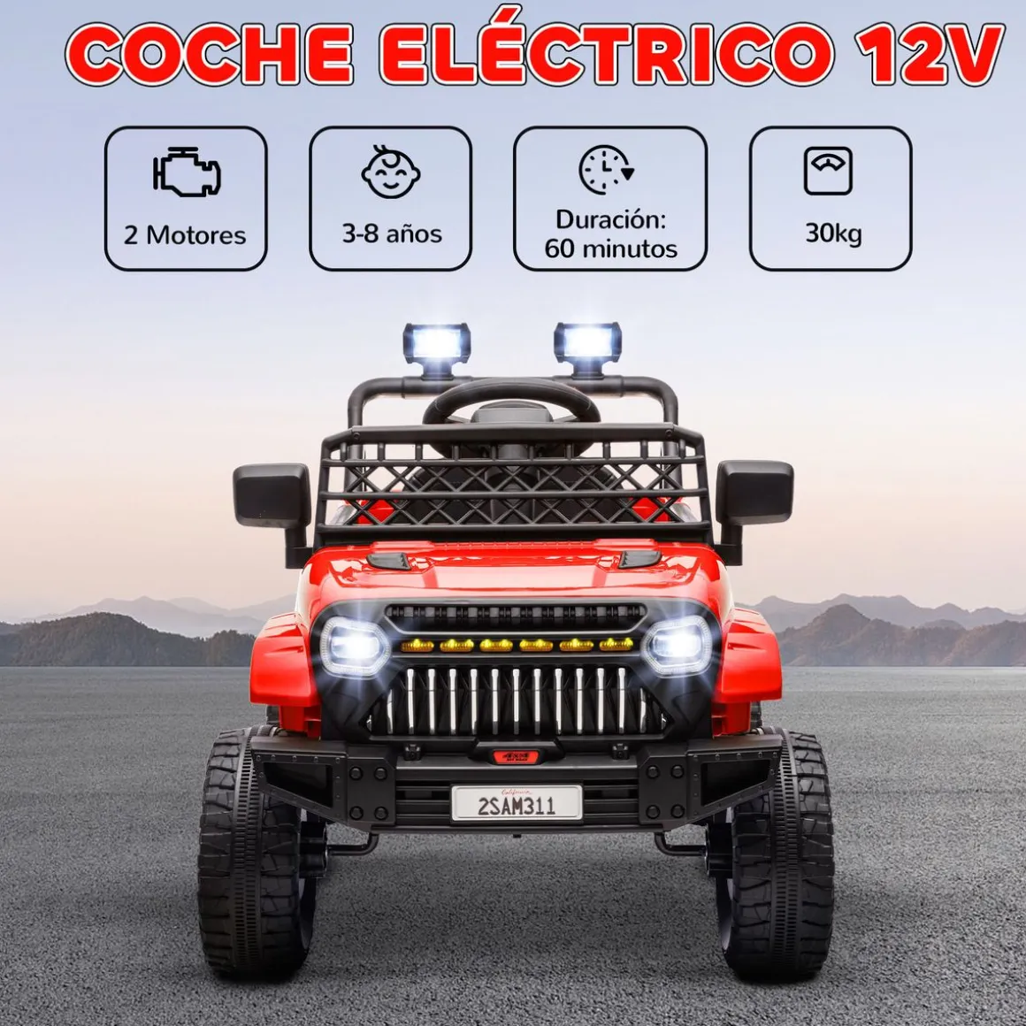 Coche eléctrico infantil Kenia Aiyaplay mando a distancia + USB + bocina rojo 65x62,5x95 cm