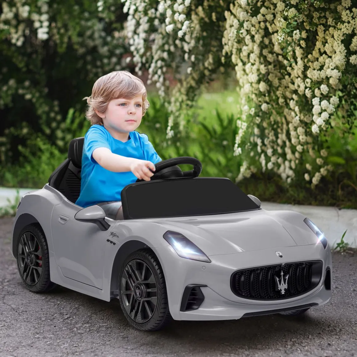 Coche eléctrico infantil Maserati Gran Turismo Folgore Aiyaplay luces LED + bocina + música 43x59x98 cm