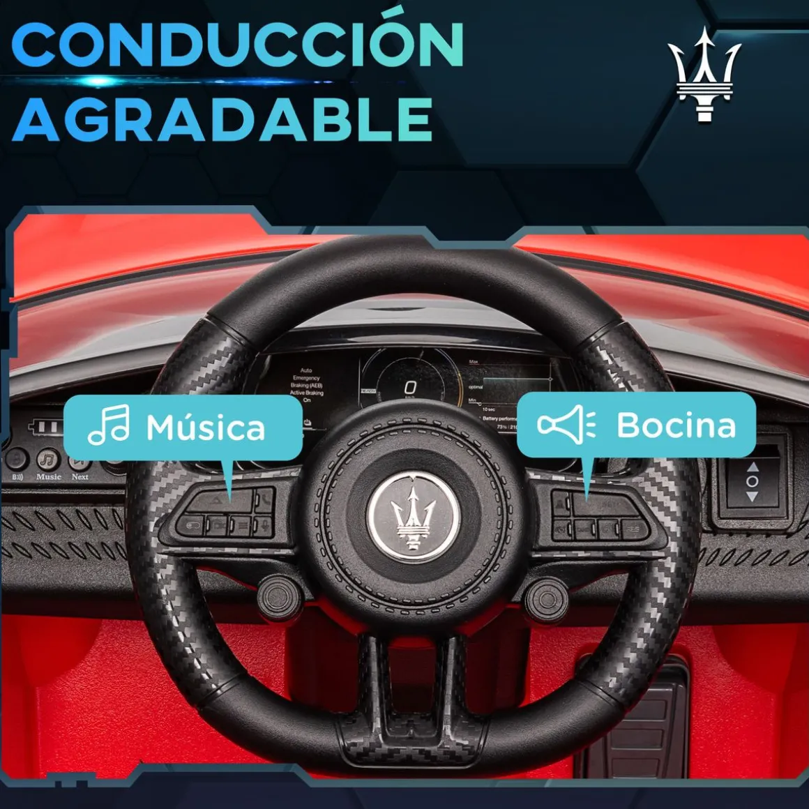 Coche eléctrico infantil Maserati Gran Turismo Folgore Aiyaplay luces LED + bocina + música 43x59x98 cm