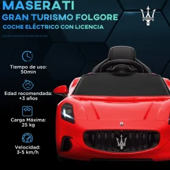 Coche eléctrico infantil Maserati Gran Turismo Folgore Aiyaplay luces LED + bocina + música 43x59x98 cm