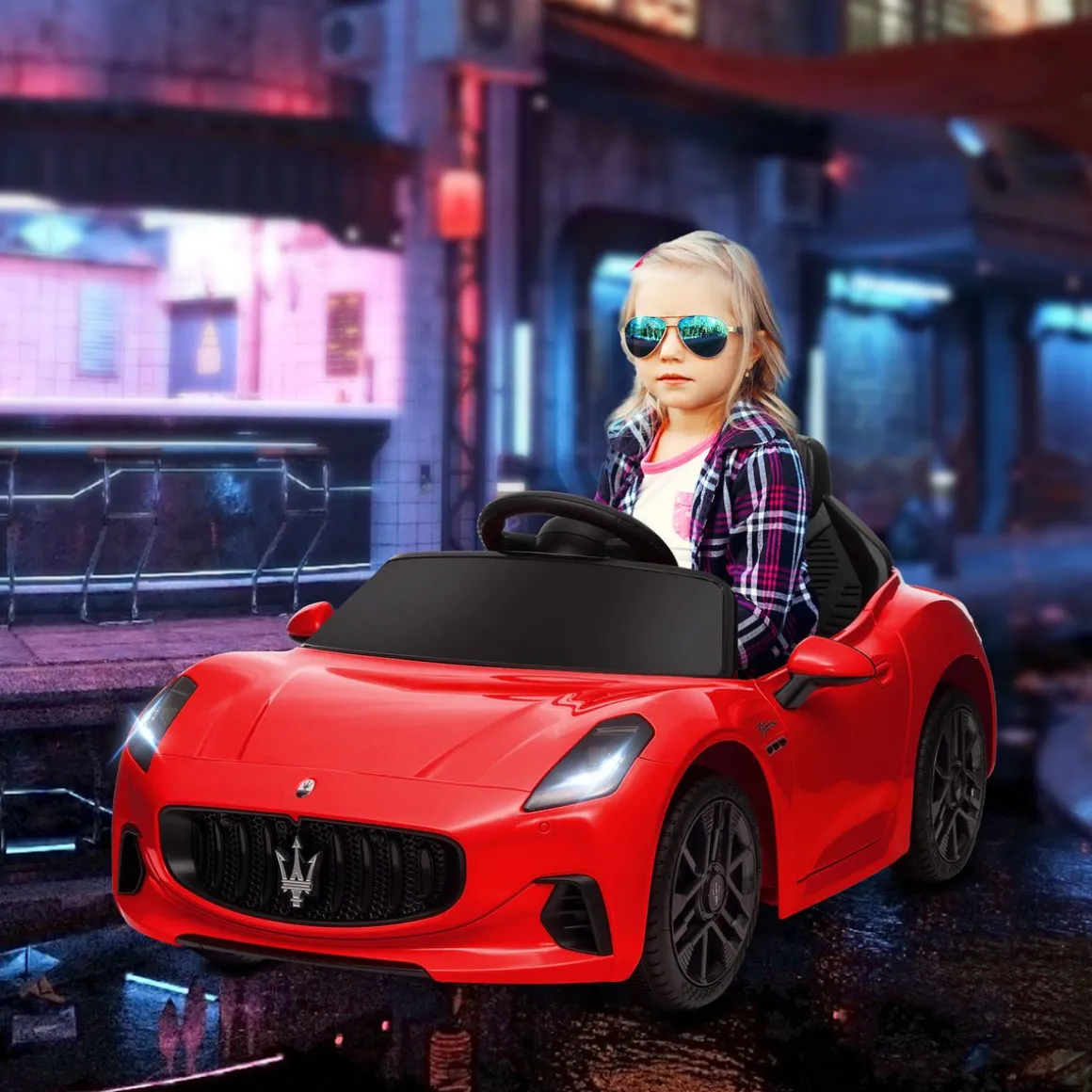 Coche eléctrico infantil Maserati Gran Turismo Folgore Aiyaplay luces LED + bocina + música 43x59x98 cm