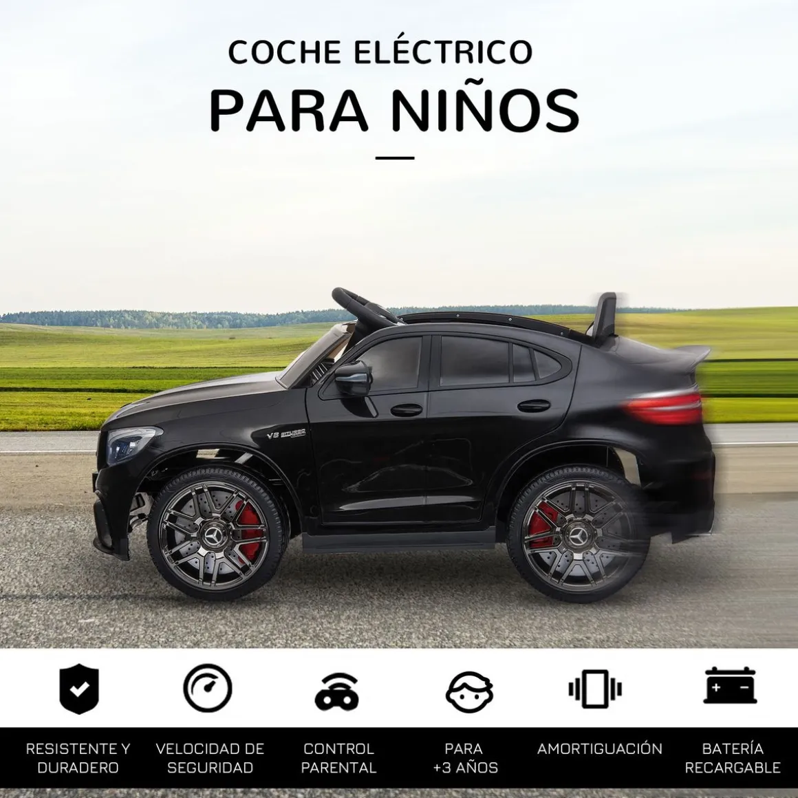 Coche eléctrico infantil Mercedes AMG Homcom con música + luces negro 55x115x70 cm