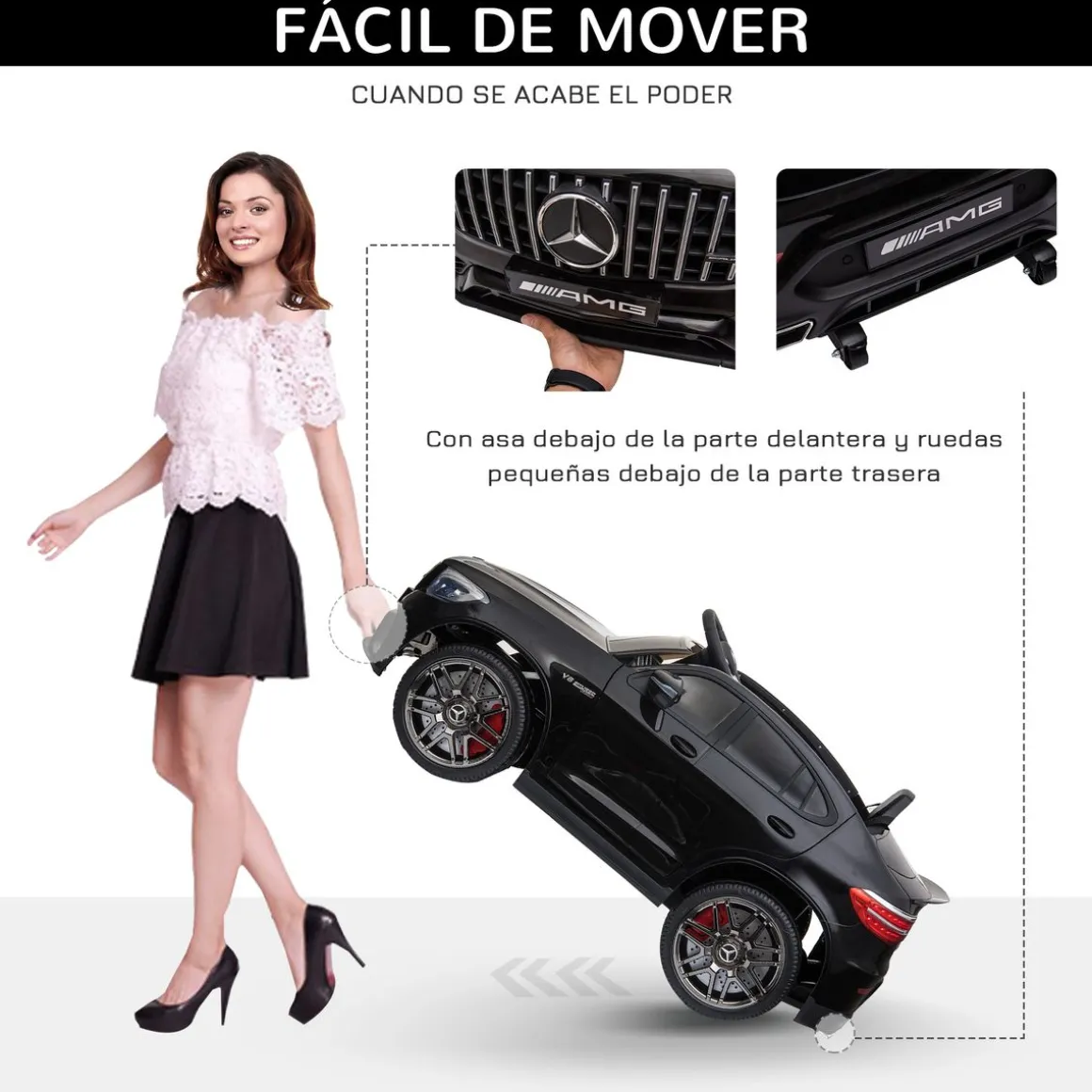 Coche eléctrico infantil Mercedes AMG Homcom con música + luces negro 55x115x70 cm