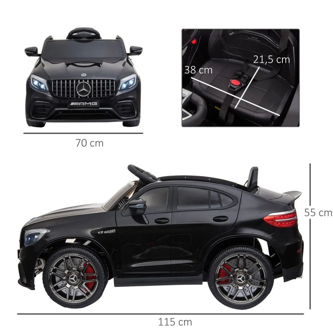 Coche eléctrico infantil Mercedes AMG Homcom con música + luces negro 55x115x70 cm