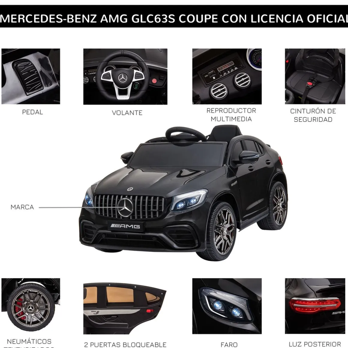 Coche eléctrico infantil Mercedes AMG Homcom con música + luces negro 55x115x70 cm