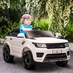Coche eléctrico infantil Premium Homcom control remoto + bluetooth + luces led blanco 52x68x110 cm
