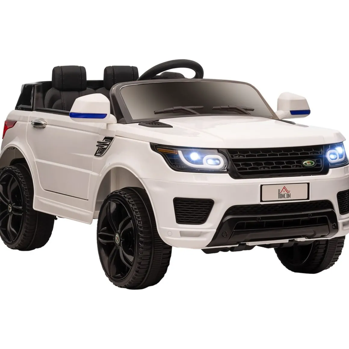 Coche eléctrico infantil Premium Homcom control remoto + bluetooth + luces led blanco 52x68x110 cm