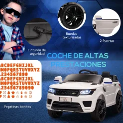Coche eléctrico infantil Premium Homcom control remoto + bluetooth + luces led blanco 52x68x110 cm