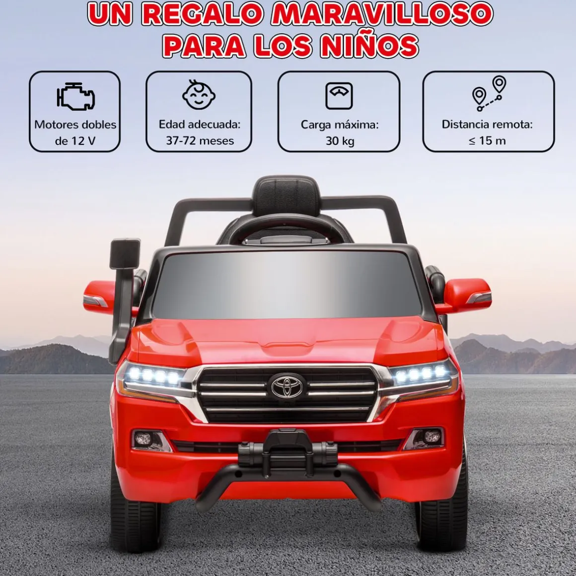 Coche eléctrico infantil Toyota Land Cruiser Aiyaplay luces LED + bocina + USB rojo 55,5x65x107 cm