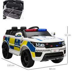 Coche eléctrico Police Homcom con mando a distancia + luz LED + sirena blanco 52x110x68 cm