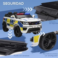 Coche eléctrico Police Homcom con mando a distancia + luz LED + sirena blanco 52x110x68 cm