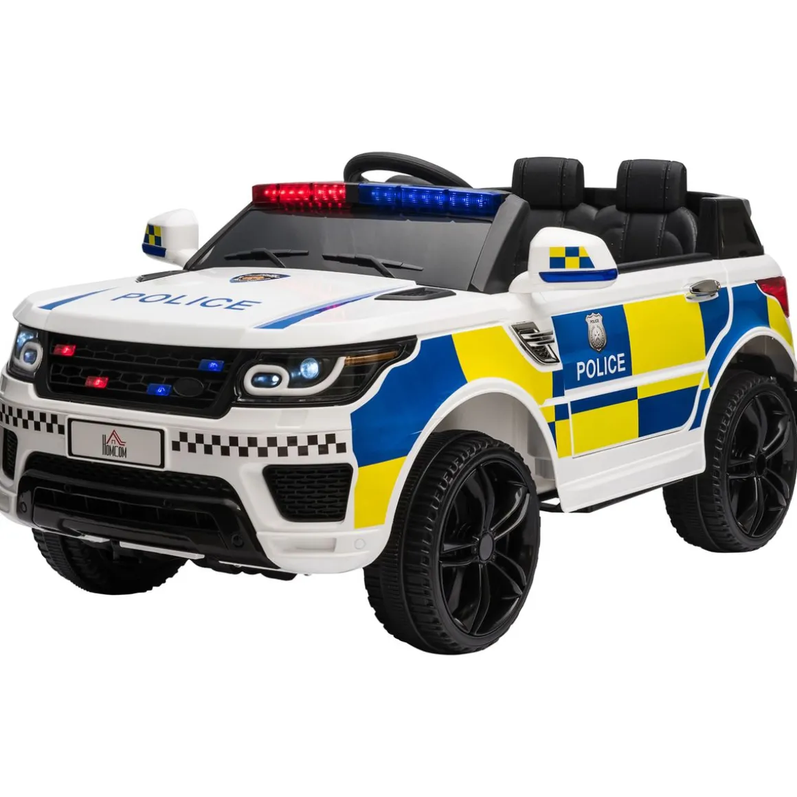 Coche eléctrico Police Homcom con mando a distancia + luz LED + sirena blanco 52x110x68 cm
