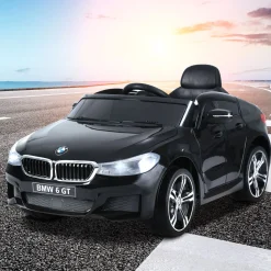 Cochecito eléctrico BMW 6GT Homcom infantil con luces + sonidos +3A negro 51x106x64 cm
