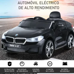 Cochecito eléctrico BMW 6GT Homcom infantil con luces + sonidos +3A negro 51x106x64 cm