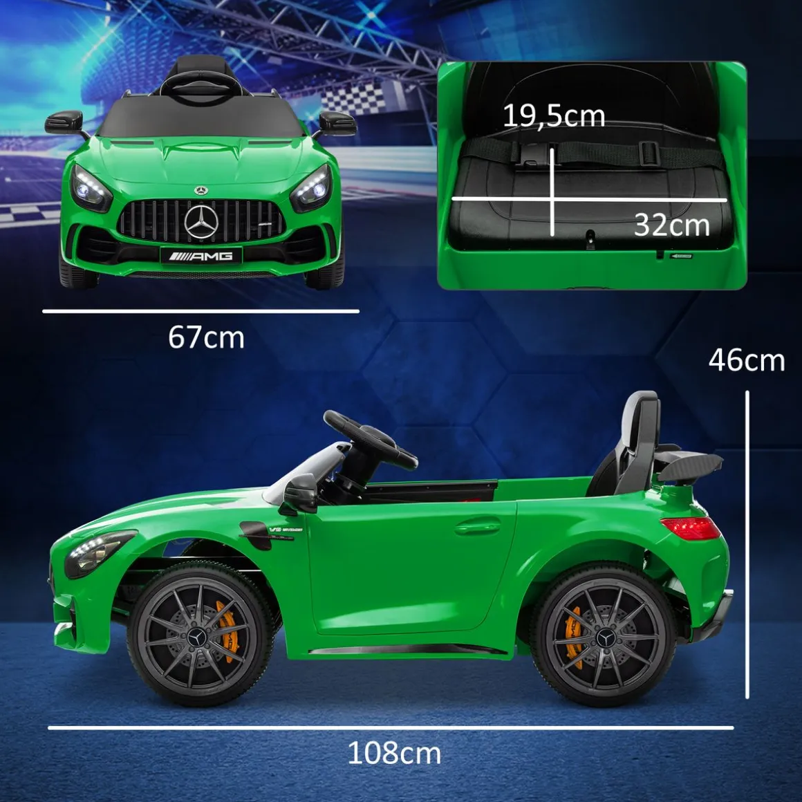 Cochecito eléctrico Mercedes-Benz AMG GTR Aiyaplay mando a distancia + música +3A