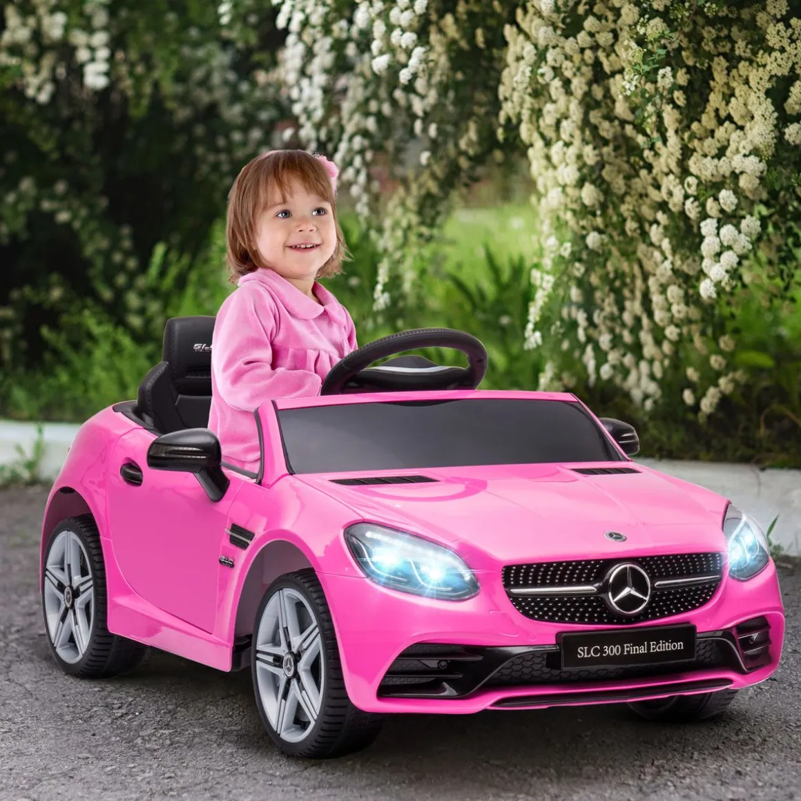 Cochecito eléctrico Mercedes SLC 300 Aiyaplay con mando + LED + música +3A rosa 44x107x62,5 cm