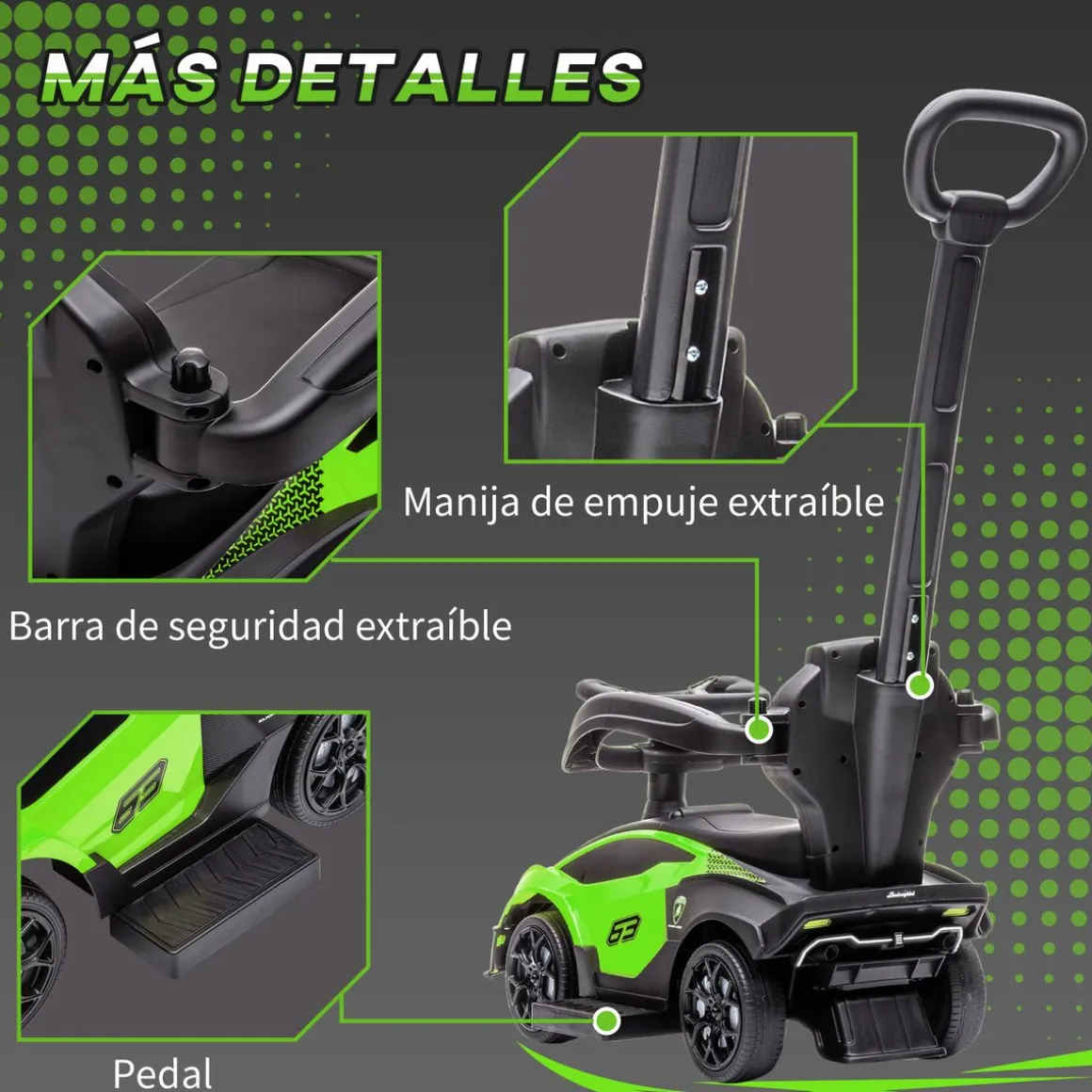 Cochecito infantil Aiyaplay con empujador + bocina 1-3 años 9,5x86,5x40 cm