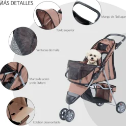 Cochecito PawHut para mascotas plegable con ruedas 97x45x75 cm