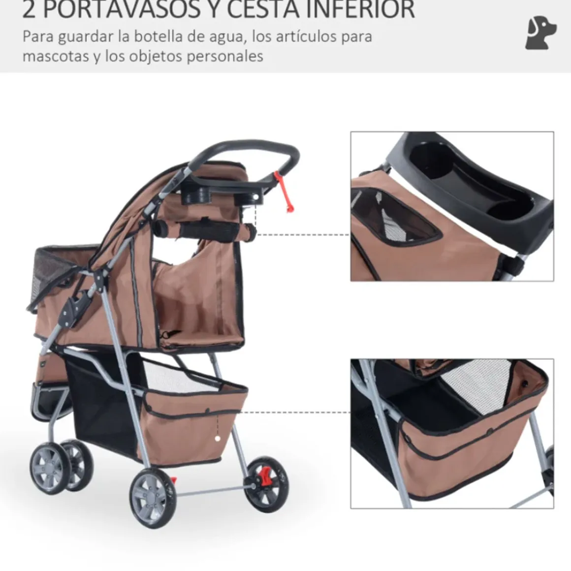 Cochecito PawHut para mascotas plegable con ruedas 97x45x75 cm