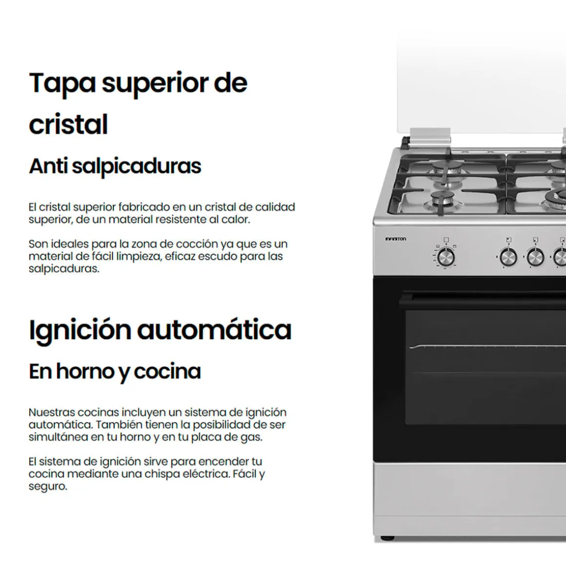 Cocina de gas con horno Infiniton CC61EHX 55L 4 fuegos A inox 59,8 cm