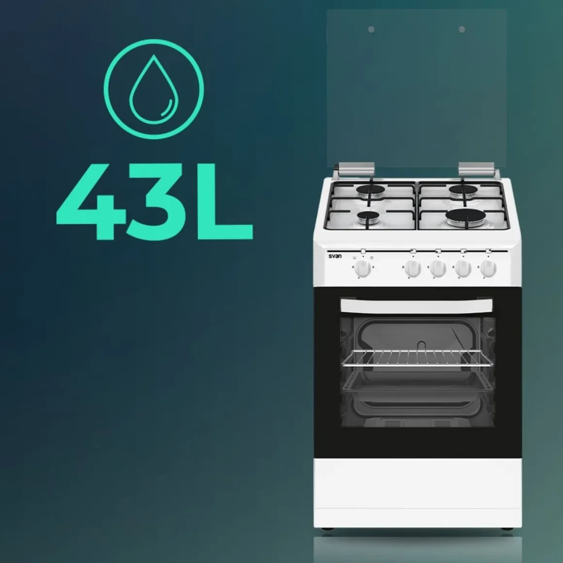 Cocina de gas Svan SKG4501/X 4 zonas 43L 50 cm
