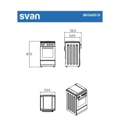 Cocina de gas Svan SKG4501/X 4 zonas 43L 50 cm
