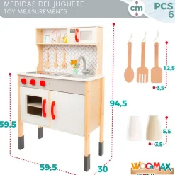 Cocina de juguete Woomax 5 accesorios luces y sonidos +3A gris 94,5x59,5x30 cm