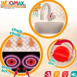 Cocina de juguete Woomax 5 accesorios luces y sonidos +3A gris 94,5x59,5x30 cm