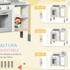 Cocina infantil Alice Aiyaplay altura regulable +3A blanco 93,2x60x30,5 cm