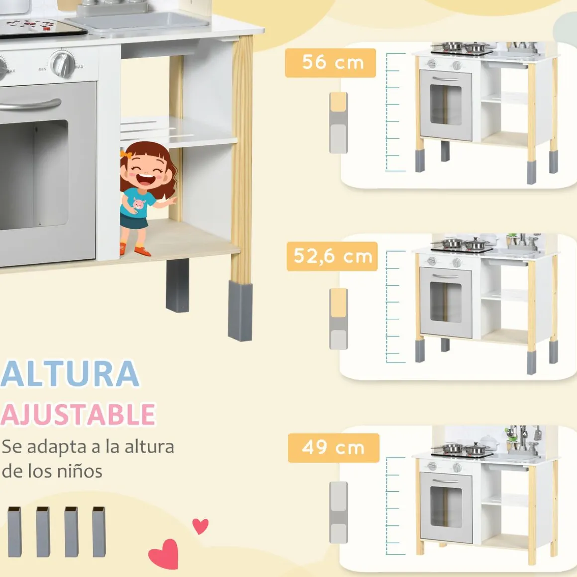 Cocina infantil Alice Aiyaplay altura regulable +3A blanco 93,2x60x30,5 cm