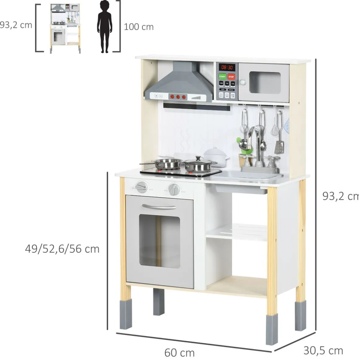 Cocina infantil Alice Aiyaplay altura regulable +3A blanco 93,2x60x30,5 cm